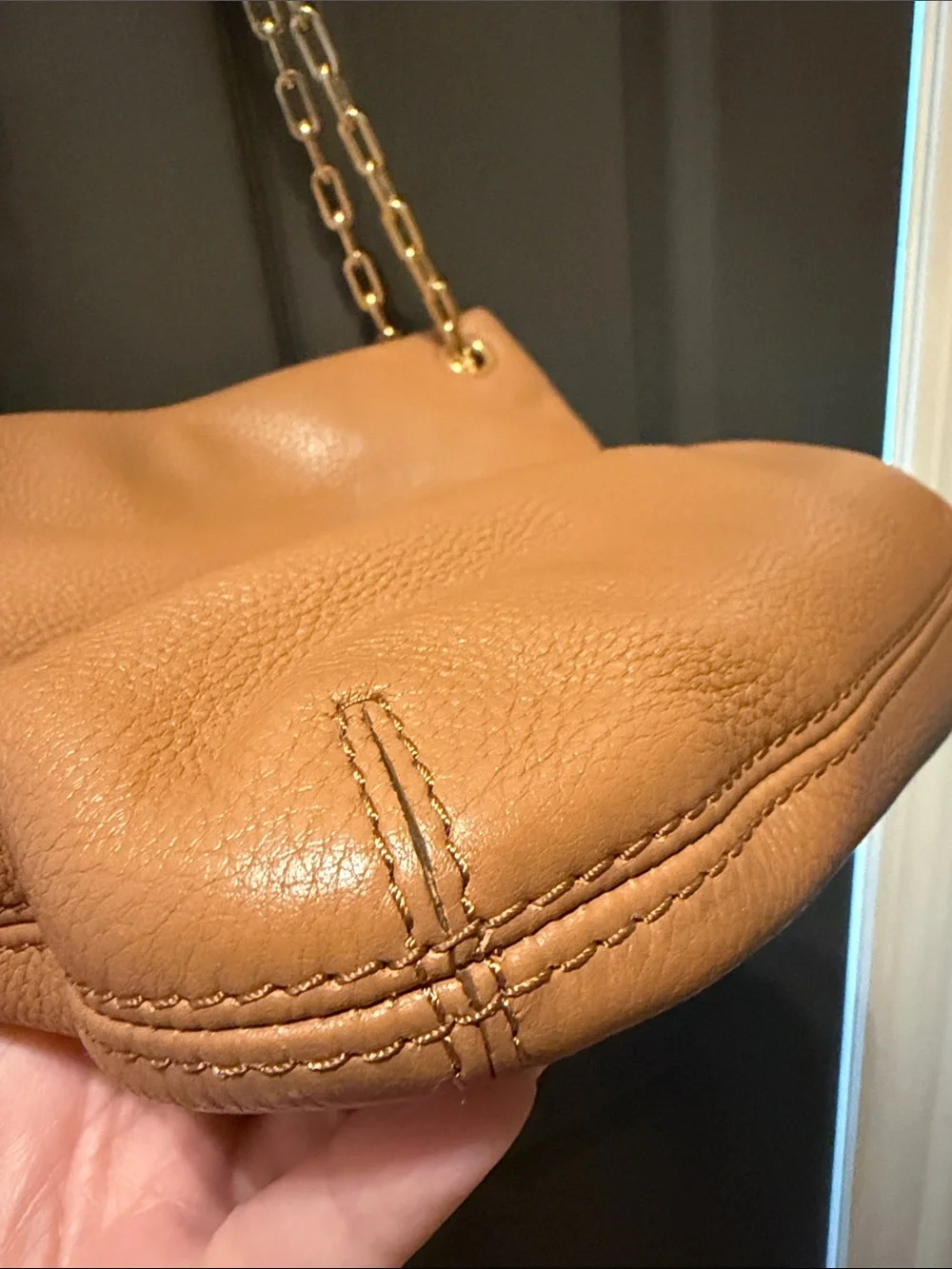 Tory Burch Tan Pebbled Leather Chain Shoulder Bag